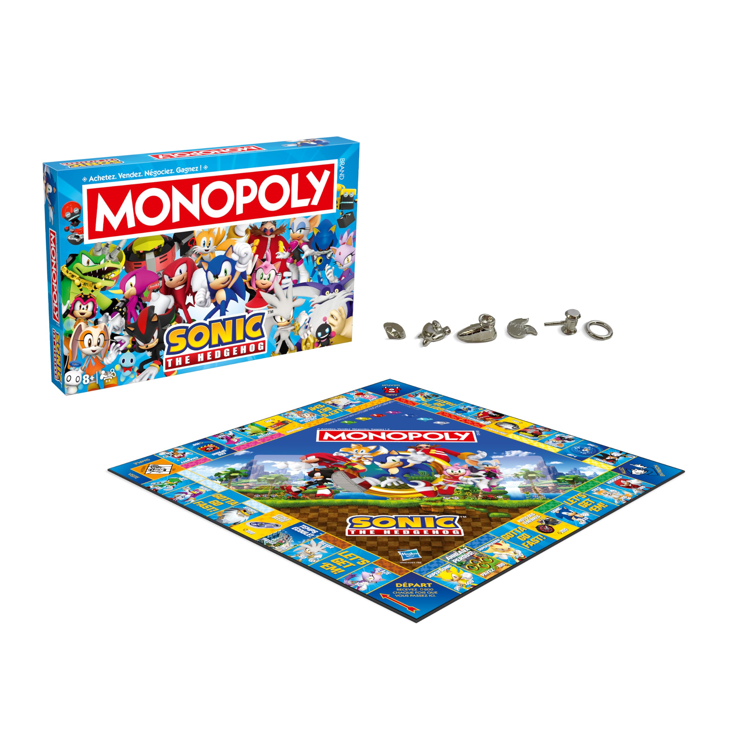 Winning Moves Monopoly Sonic w języku francuskim - Gra planszowa 8 i więcej - Gra planszowa dla 2-6 graczy - Rodzinne gry planszowe w języku francuskim