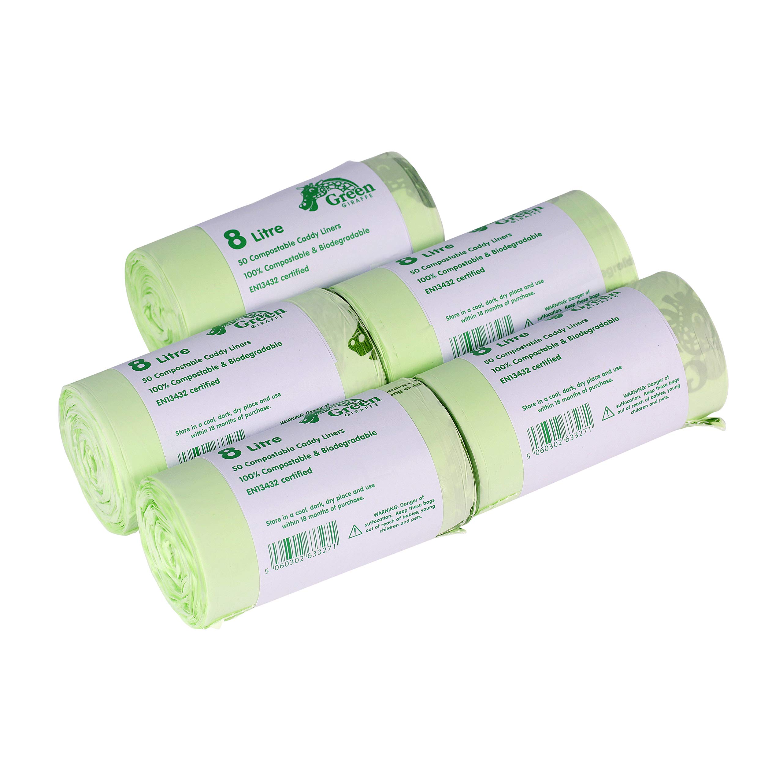 All-Green Green Giraffe 250 X 8L Compostable Caddy Liners - Food Waste Bin Bags - 5 Rolls