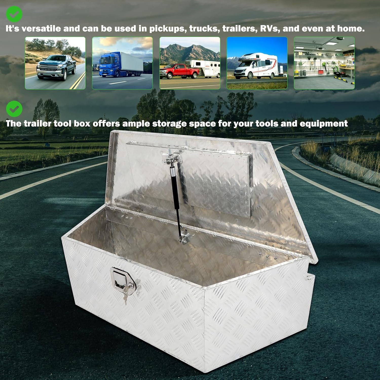 SCITOO 39 Inch Truck Bed Tool Box Aluminum Heavy Duty Diamond Plate Trailer Storage Box with Lock Keys Waterproof Organizer Chest for Pick up ATV RV Trailer Silver 39.35X16.5X12