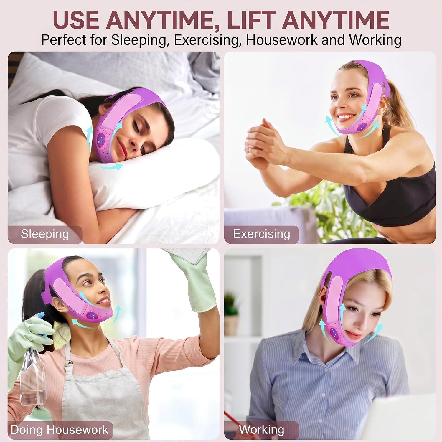 Graphene V-Line Lifting Chin Strap, Reusable Soft Silicone Face Lift Belt for Sleeping, Face Slimming Jaw Contour Strap for Chin & Jawline Definition (Purple)
