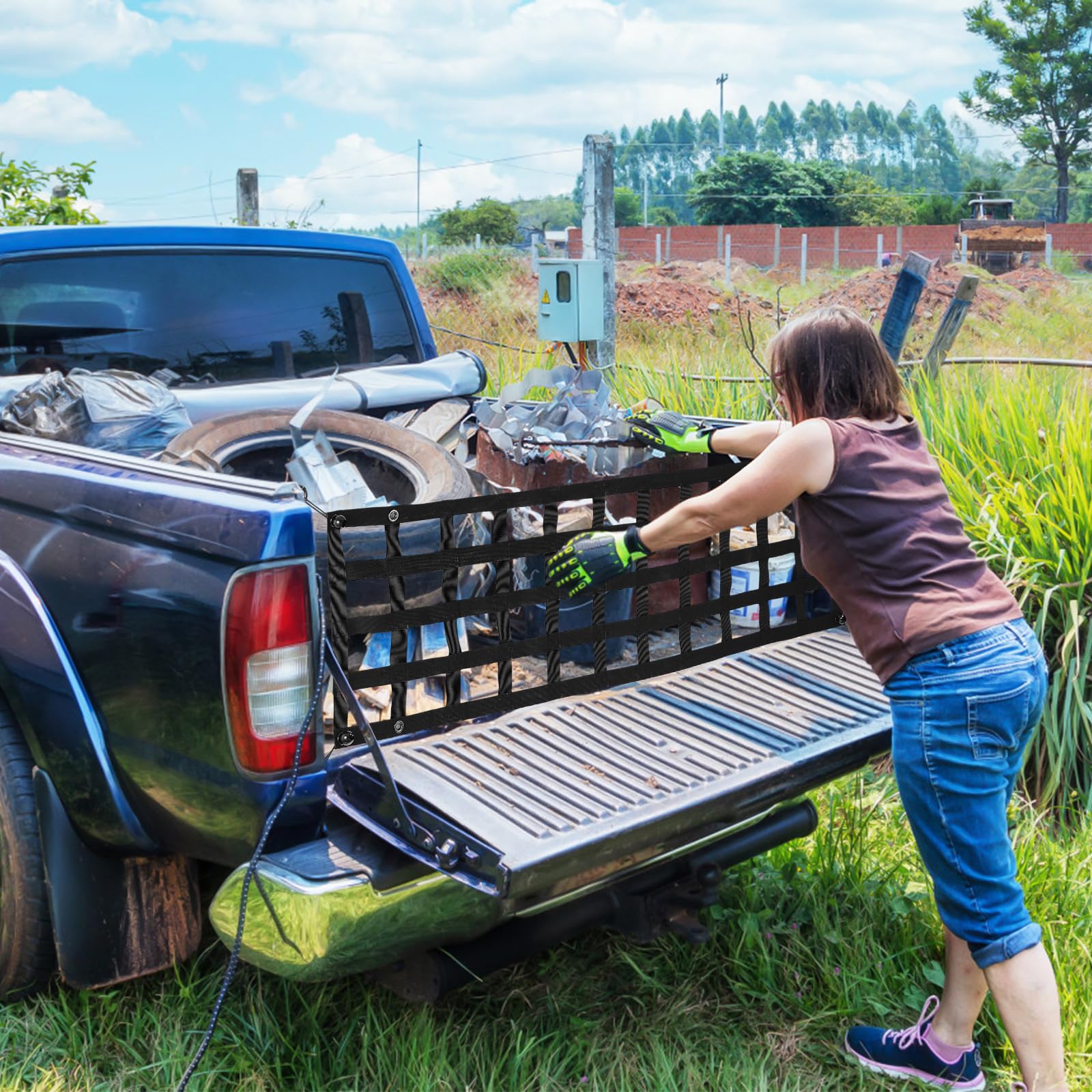 Frachtnetz für Pickup Truck Polyester Schwarz mit Karabinerhaken für Möbel und Kajaks für Ladeflächen und Autos Leicht zu Montieren