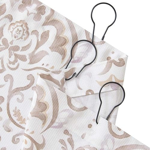 Miniatura 8 de jinchan Cortina de ducha de tela impermeable con estampado floral gris pardo, diseño de damasco con medallones y damasco, para baño, diseño retro