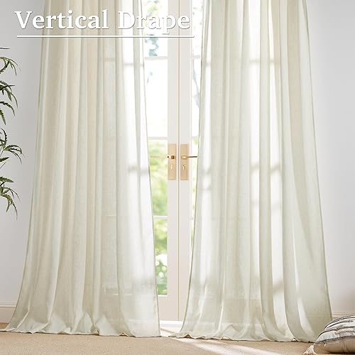 Miniatura 6 de StangH Cortinas de lino marfil de 90 pulgadas, pestaña trasera, aspecto brillante y aireado para puerta corredera, porche, paneles clásicos de