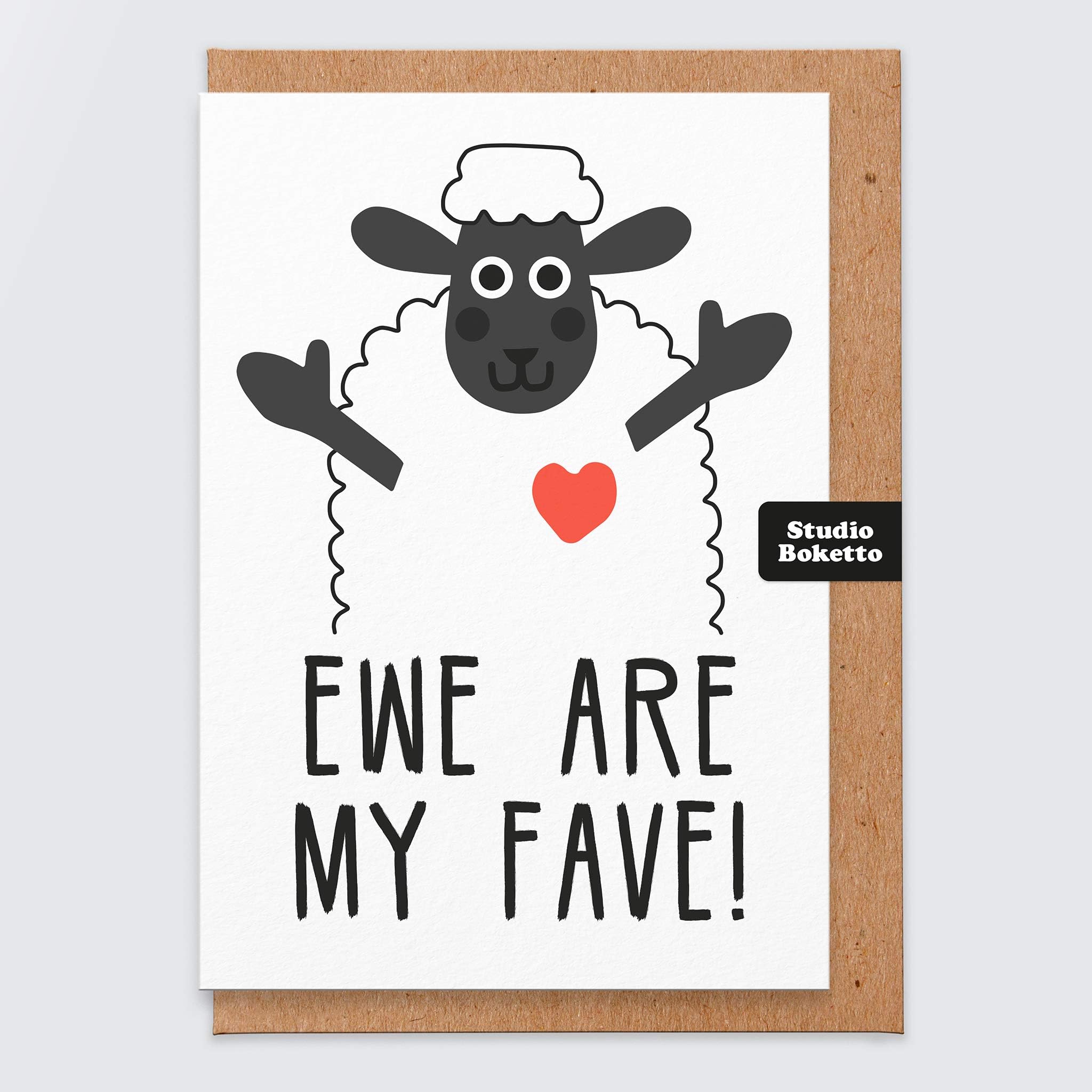 STUDIO BOKETTO Valentines Card Wife Girlfriend Valentines Card Cute Animal Card Sheep Valentines Card Pun Ewe are My Fave Valentines Gifts for her for Him Boyfriend Girlfriend Husband Wife,white