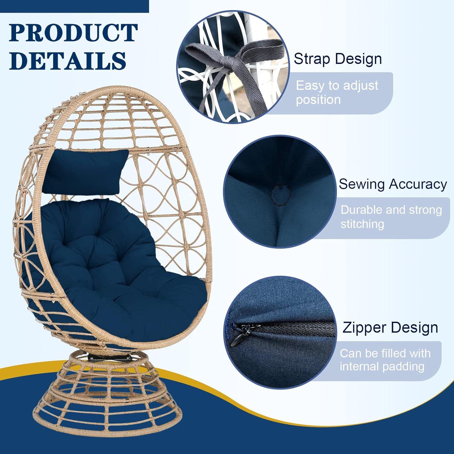Thick Hanging Egg Chair Cushions, Soft Egg Swing Chair Cushion, U-Shaped Cushions (Only Cushion)
