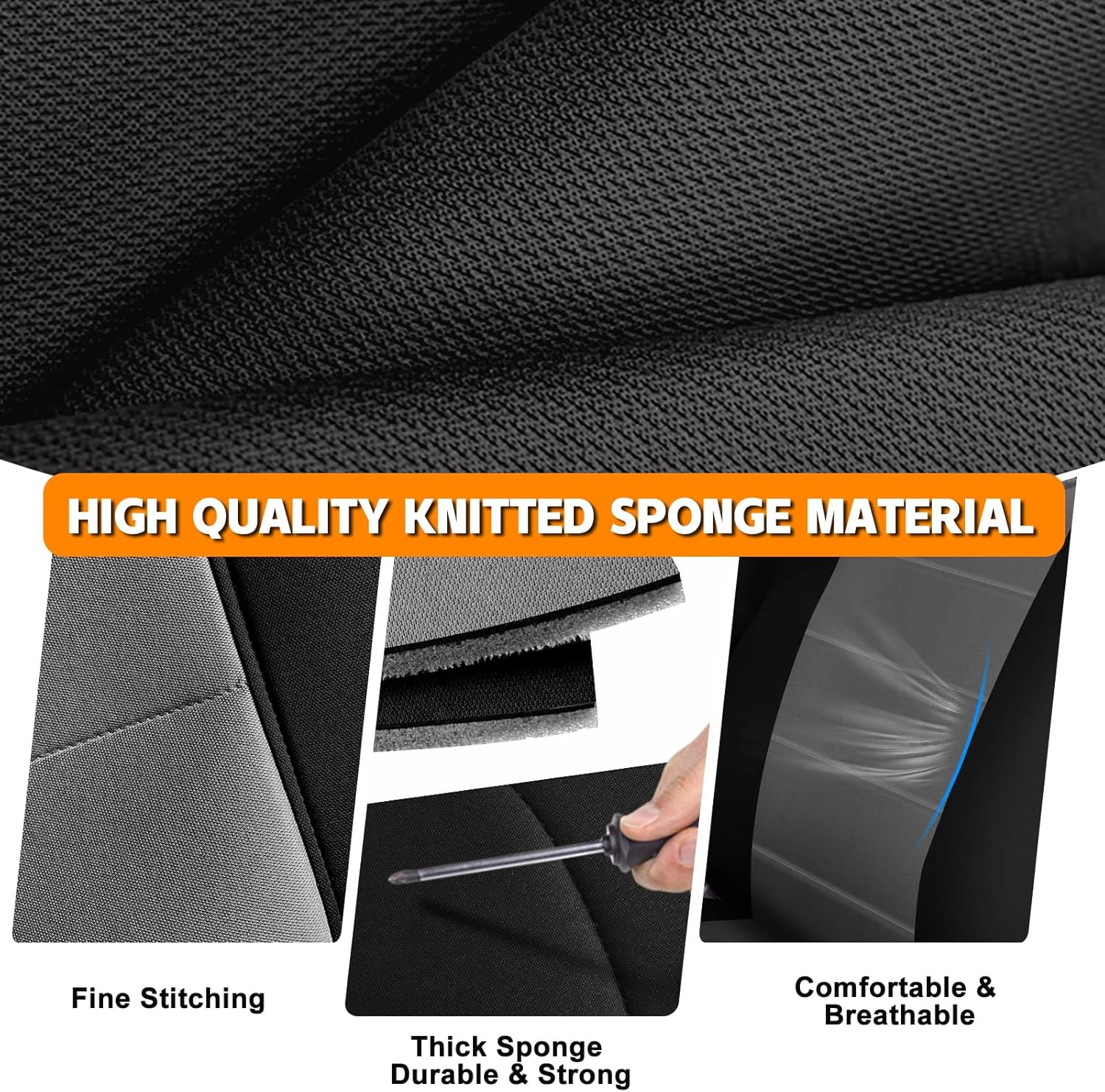 Front & Rear Seat Covers Compatible with 1999-2006 Chevy/GMC 1500, Heavy Duty Knitted Fabric Complete Set, Rear Seat No Cup Holders Opening