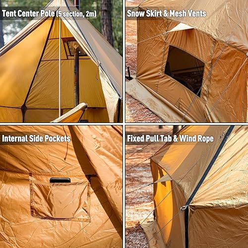 Miniatura 5 de FIREHIKING Tienda caliente para acampar con estufa Jack Yurt Tent Tienda de pared al aire libre Tienda tipi con falda de nieve