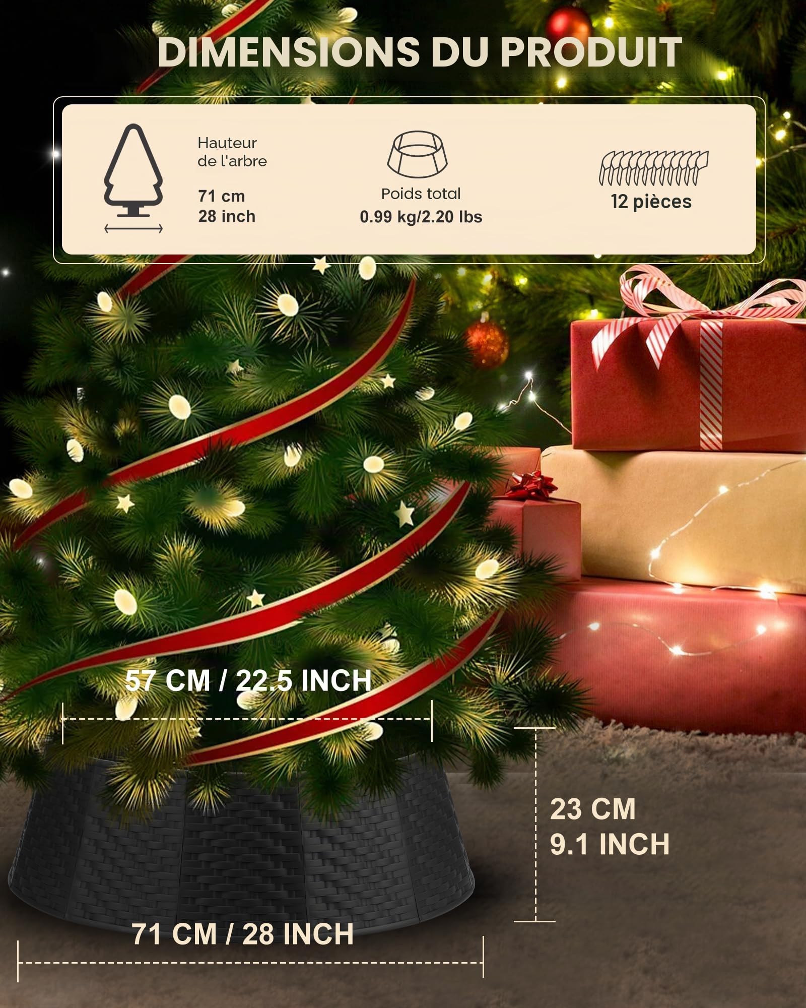 PUDO Cache Pied Sapin Noël Plastique Décoration Simple Noir | Cache décoratif en plastique pour pied de sapin offrant une finition propre à la décoration festive