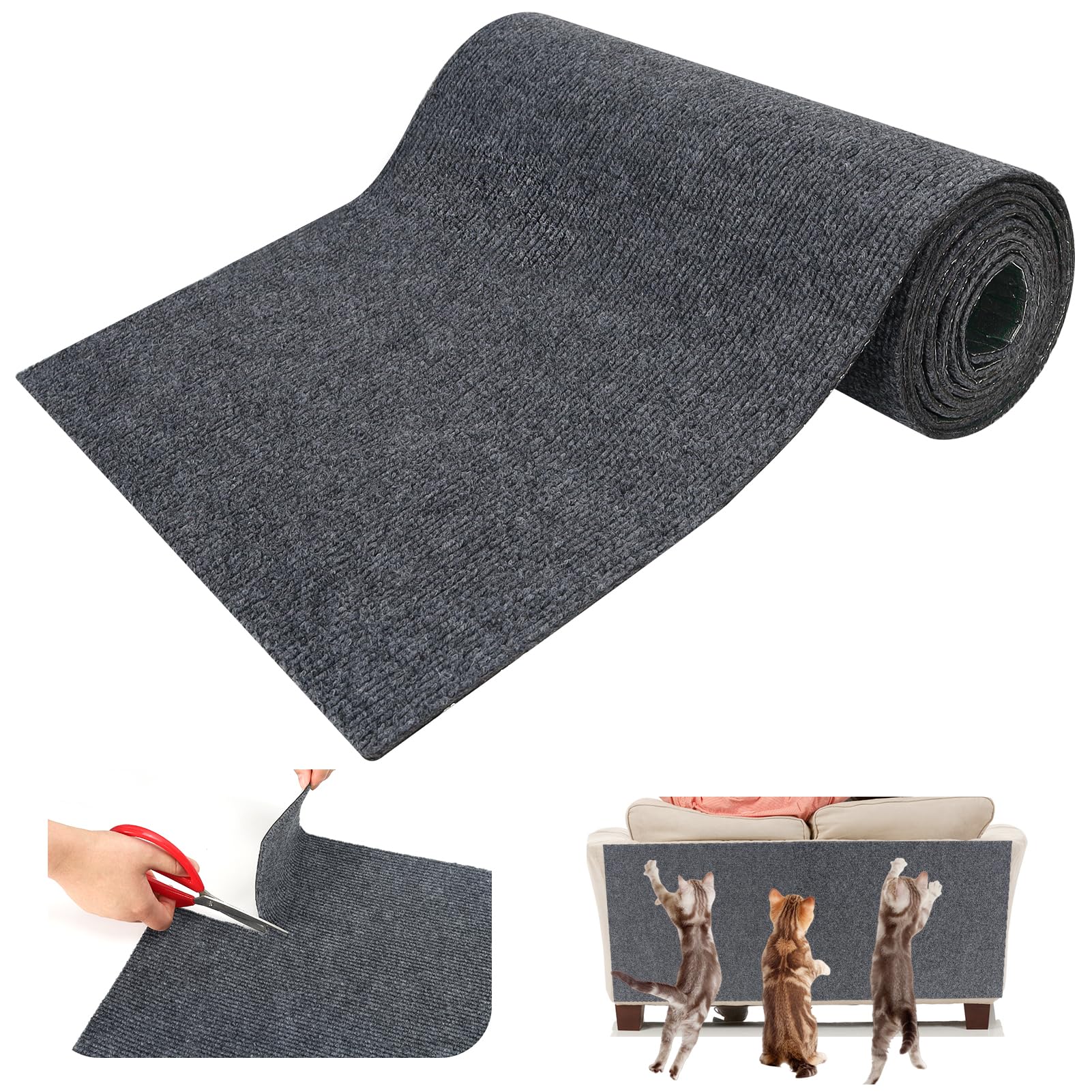 98”x15.4''Cat Scratching Mat,Self-Adhesive Cat Scratcher Carpet,Cat Tree Shelves Cover Replacement,Trimmable Cat Scratcher Pad for Furniture,Sofa,Wall,Couch,Door,Corner