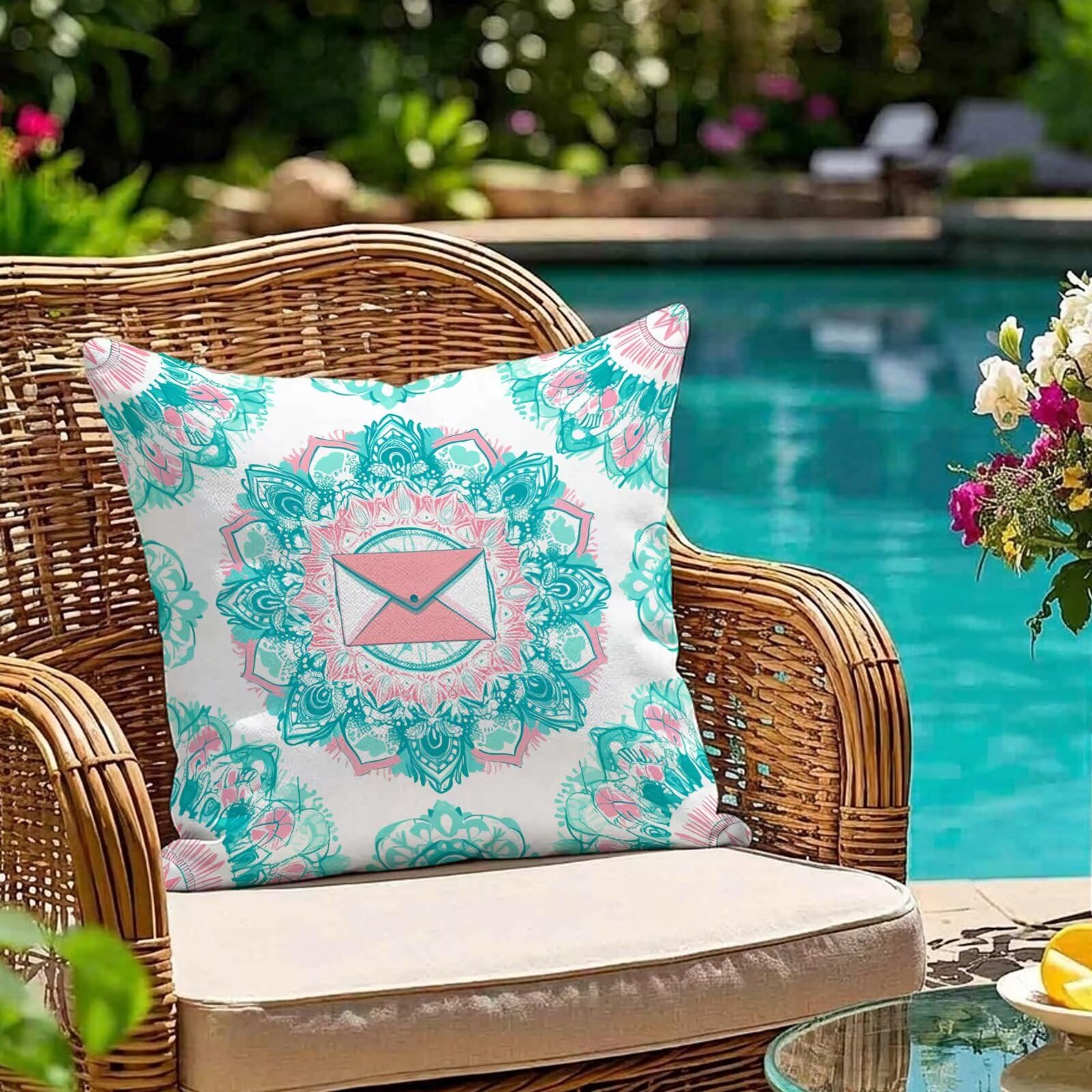 Coussin exterieur impermeable 80x80cm bleu canard rose pour salon de jardin deco ete #320l