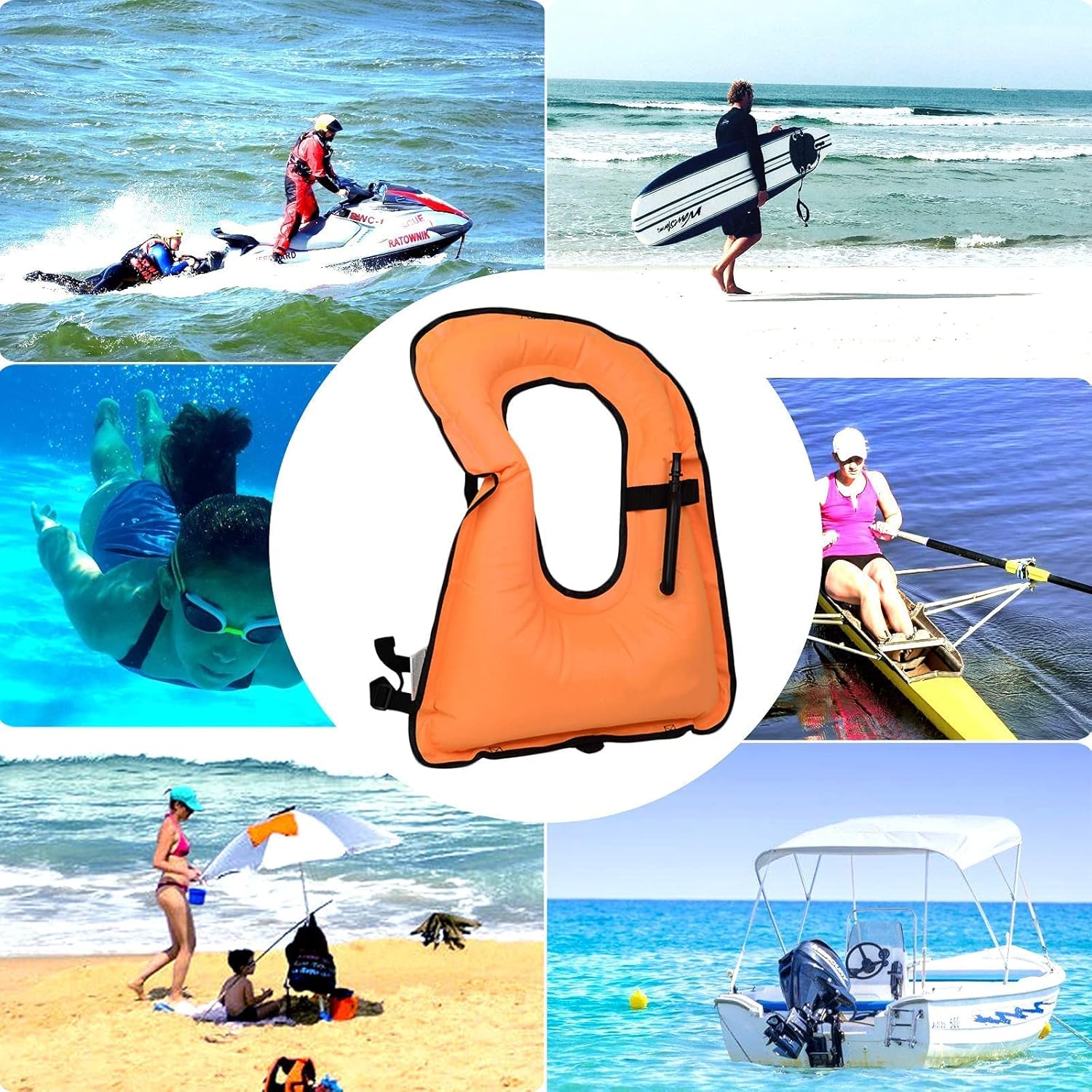 DOSURBAN Inflatable Snorkel Vest for Adults, Adjustable Light Snorkeling Jackets Safety Vests for Diving, Snorkeling, Swimming, Surfing (Up to 200 lbs Loading) : Sports & Outdoors