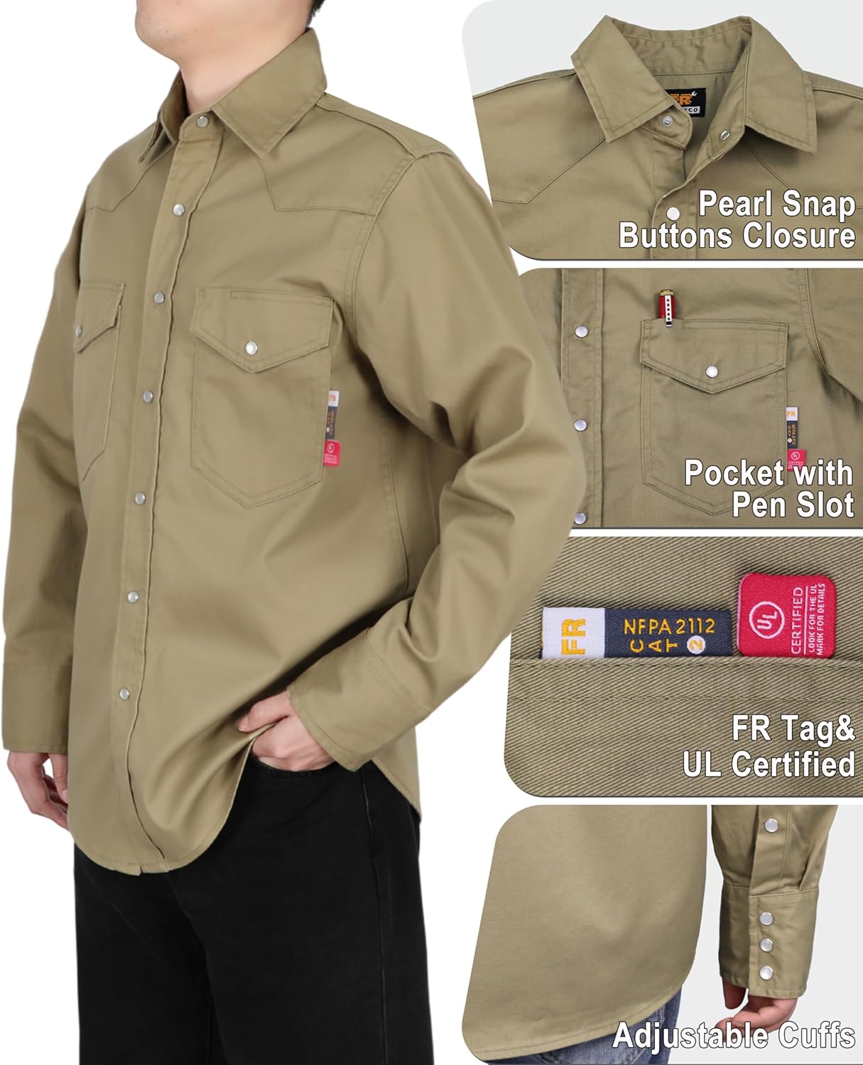 KONRECO FR Shirts for Men Button Down Flame Resistant HRC2 Men's Welding Shirts - Image 4