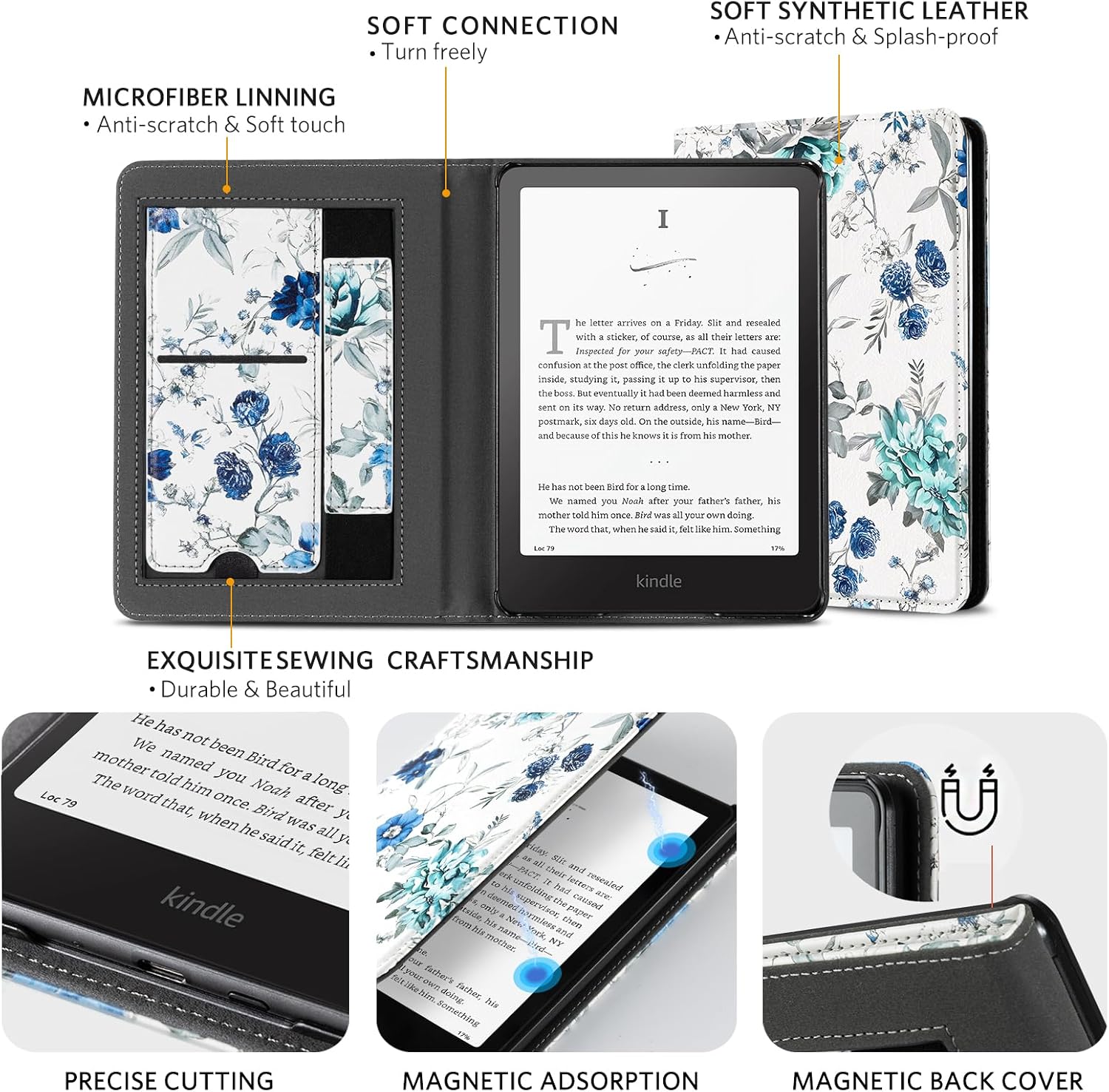 CoBak Stand Case for 7" Kindle Paperwhite 12th Gen 2024 and Kindle Colorsoft with Hand Strap - Compatible with iPhone MagSafe, for Samsung/Belkin/Anker Wireless Charging Pads, Durable, Auto Sleep Wake - 4