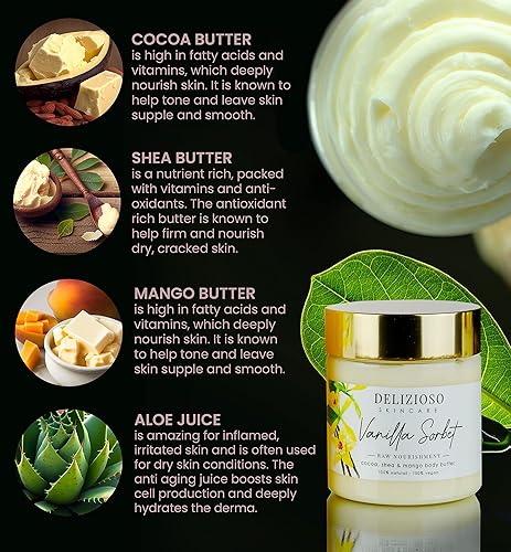 Miniatura 3 de Vanilla Sorbet - Mantequilla corporal nutritiva cruda 100 natural y vegana cacao karité y mantequilla de mango hidratante rico y de rápida absorción