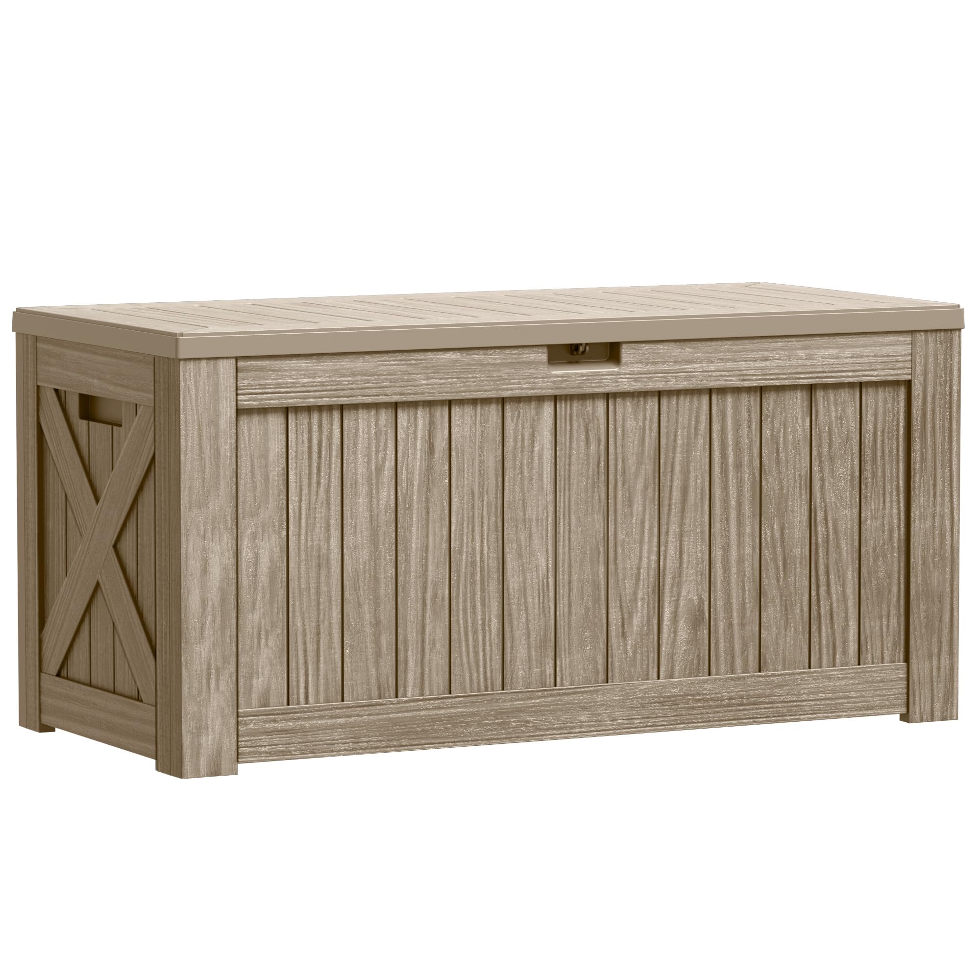 Greesum Outdoor Storage Box 120 Gallon Storage Bin with Lid for Patio Furniture, Garden Tools, Pool Supplies, Lockable, Waterproof and UV Resistant, Coffee