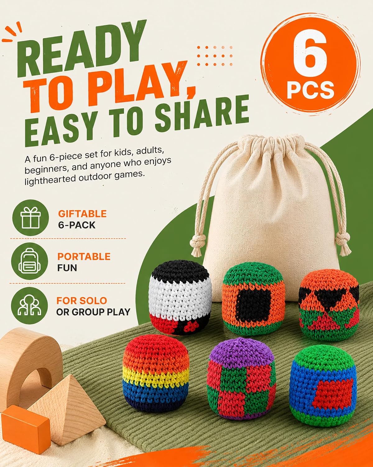 6PCS 2026 Upgraded Handmade Knitted Footbag,Multicolored Geometric Crochet Juggling Balls,Soft Cotton Ready-to-Use Footbags for Adults Beginners Outdoor Leisure Play(Random Color) image 3