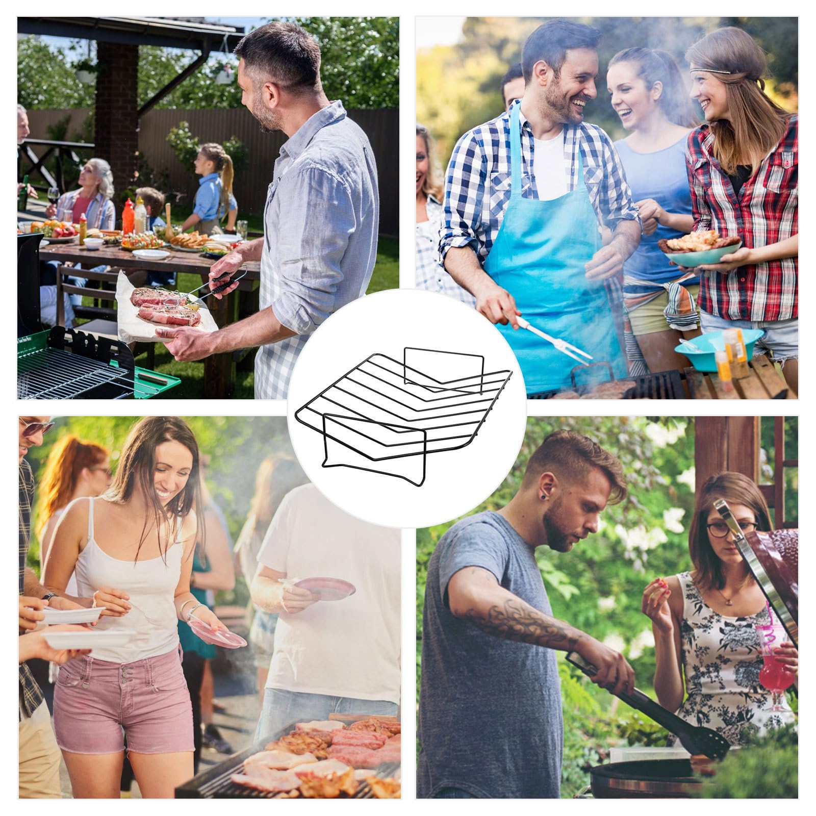 ifundom Supporto per Barbecue in Acciaio al Carbonio, Rettangolare, Antiaderente, Leggero e Portatile, per Grigliate All'aperto e Arrosti