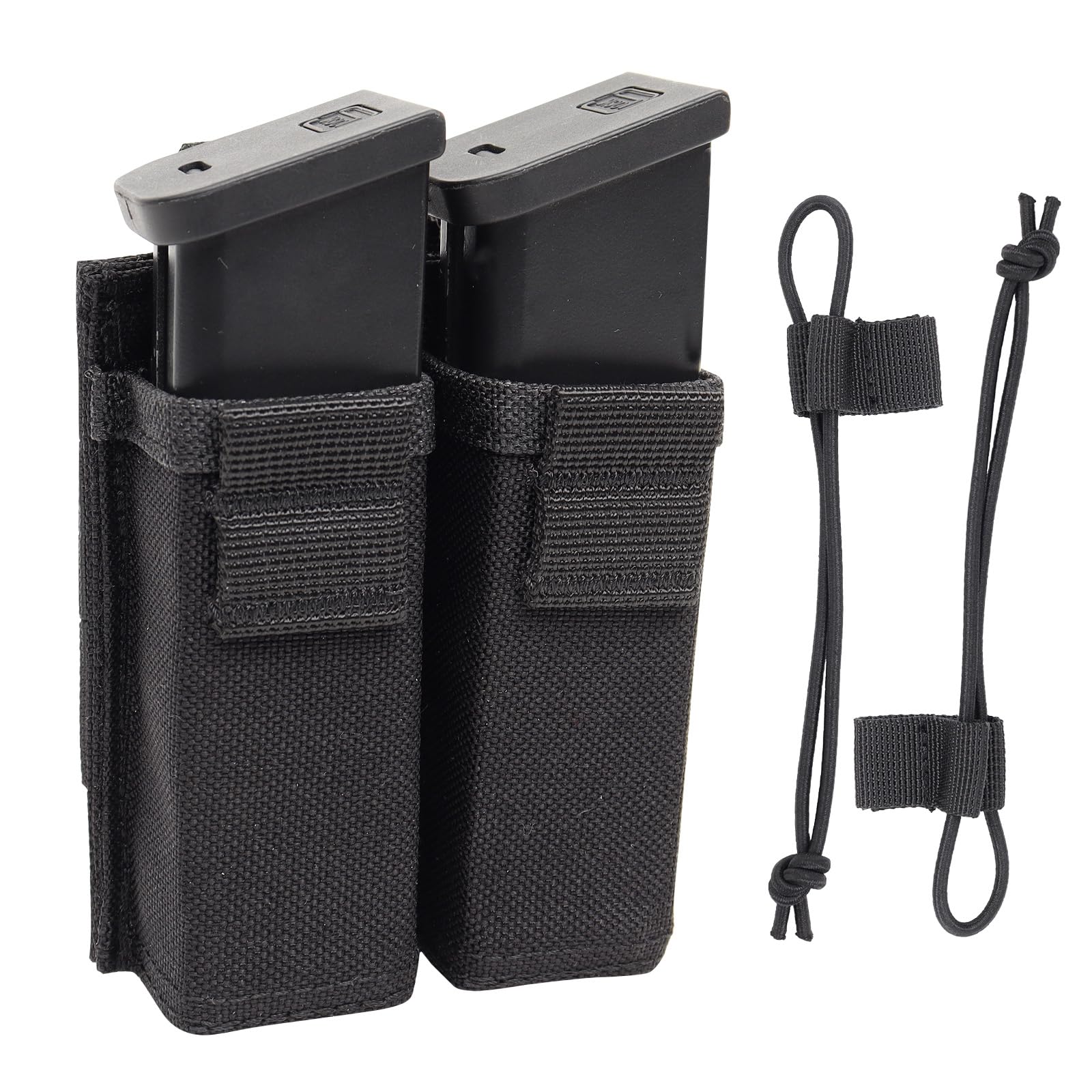 Double Pistol Mag Pouch 9mm - Gwild Concepts Magazine Holster Glock MOLLE Mag Pouches with Mag Insert, Black