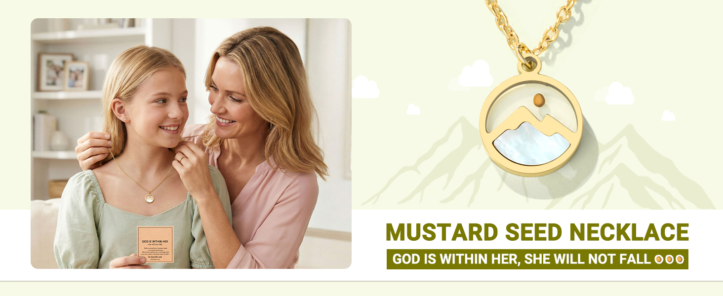 Eryuor Silver/Gold Moving Mountains Mustard Seed Faith Necklace, Inspirational Christian Gifts for Teen Girls & Women