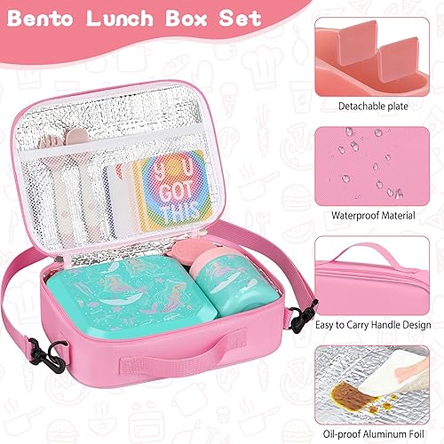 Miniatura 4 de wiwens Lonchera Bento para niños con 12 onzas térmicas, a prueba de fugas, contenedor de comida con 5 compartimentos, tarro térmico de comida