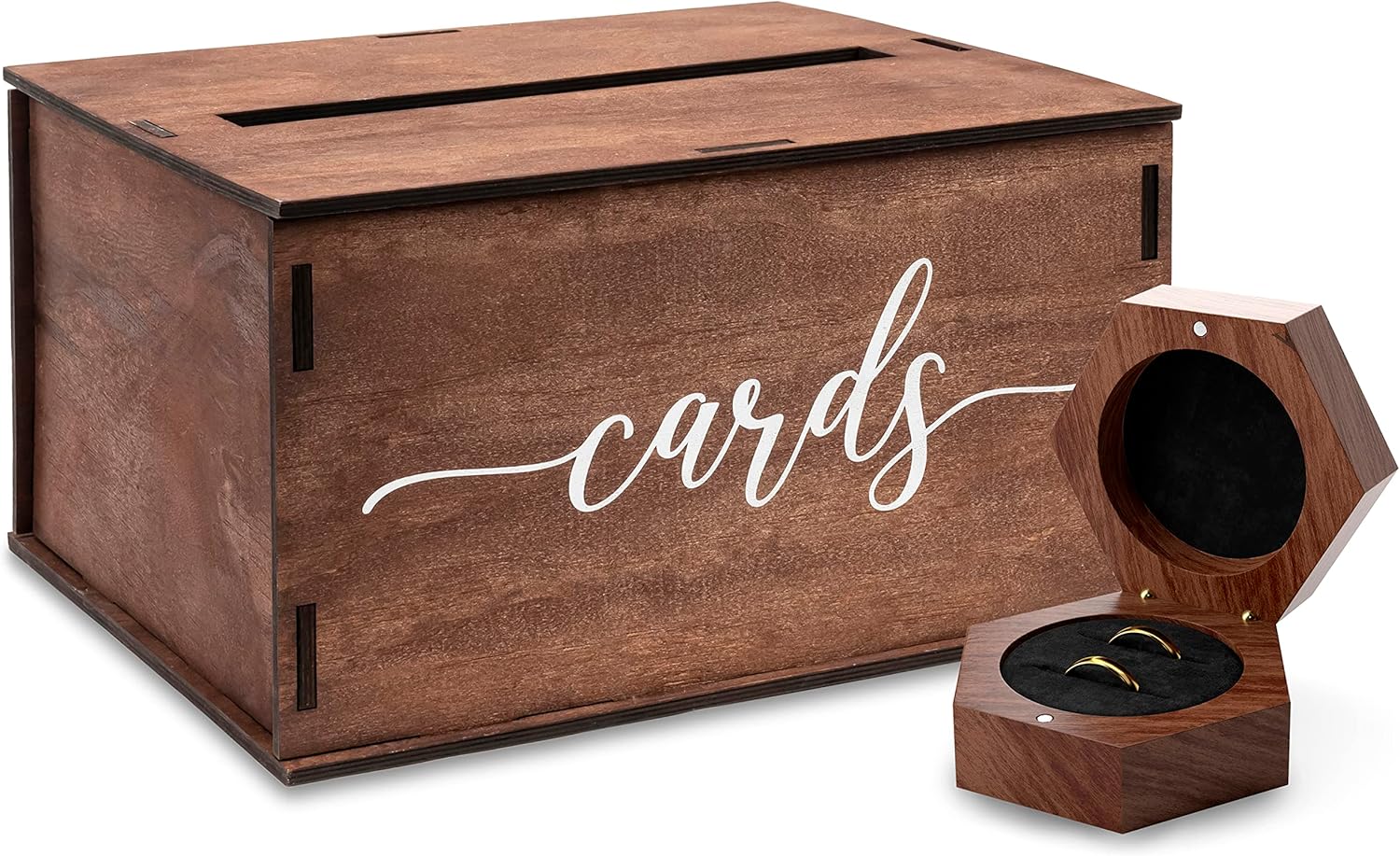 Heather & Willow Wooden Wedding Card Box with Slot + Wooden Ring Box