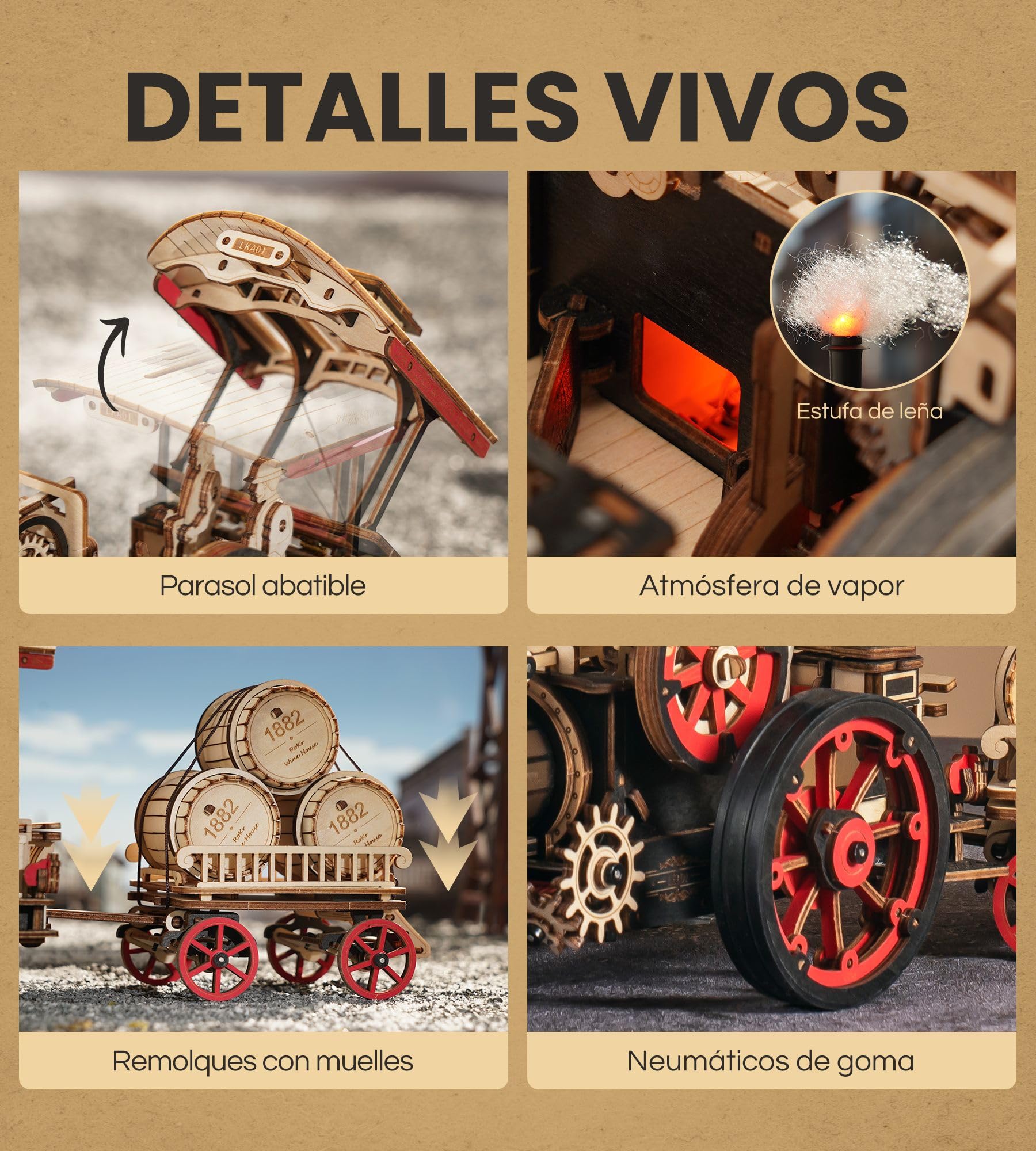 ROKR Puzzle 3D Madera Motor de Vapor-Kits de Construcción de Maquetas Madera para Adultos-Idea de Regalo única para Hombres(Steam Engine)