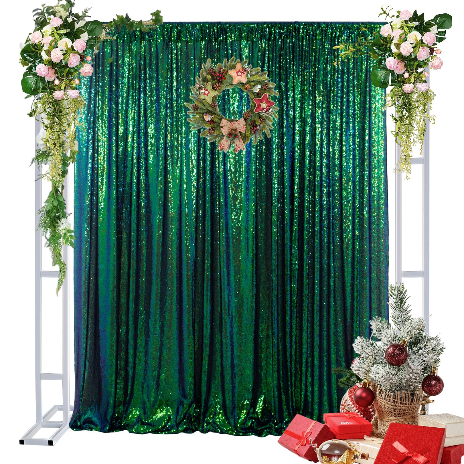 DUOBAO Sequin Backdrop Photography Background 4FTx8FT Party Curtain Colorful Green Halloween Decor Wedding Photo Backdrops Glitter Curtains Home Decor