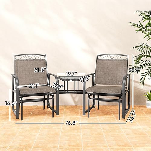 Miniatura 7 de Outsunny Sillas deslizadoras para exteriores con mesa de café, mecedora de 2 asientos para patio con eslinga transpirable para patio trasero, jardín