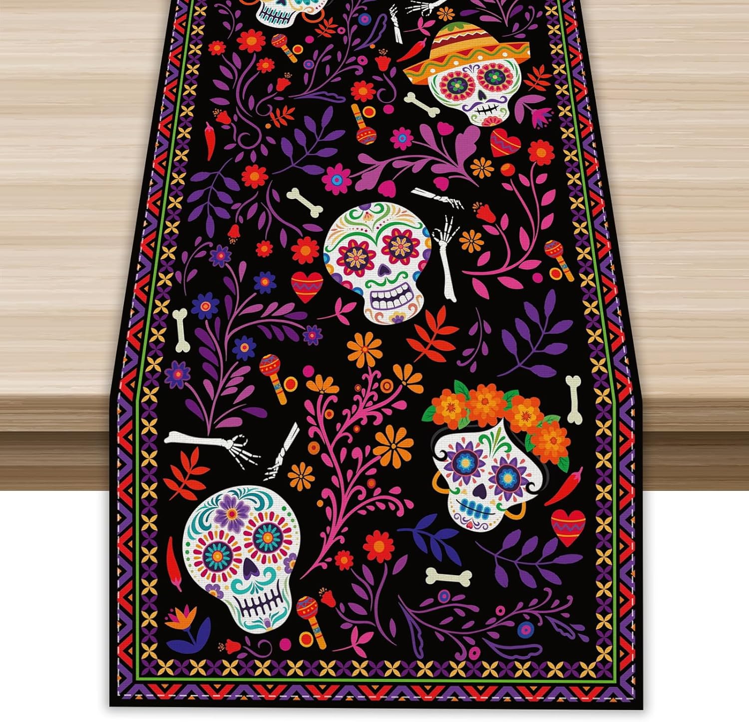Day Of The Dead Tablecloths - 3 Pack Colorful Sugar Skull Party Decor For Halloween & Mexican Fiesta