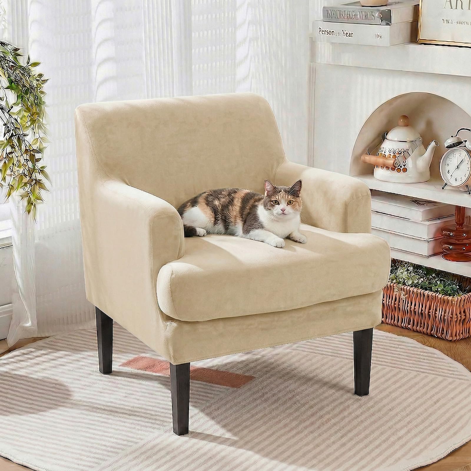 LiveGo Stretch Banquet Armchair Slipcover, Knit Chair Covers with Arms, Non-Slip Waterproof Chair Slipcover for Living Room, Office, Reception, and Pet-Friendly Furniture Protector (Beige D) โ image 1