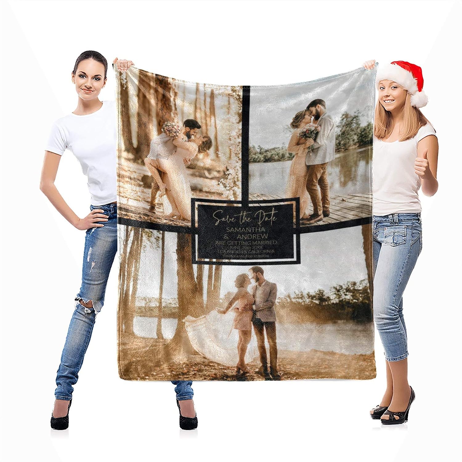PopArts Wedding Gifts for Couple, Custom Blankets with Photos or Text, Custom Throw Blanket, Personalized Blanket with Photos for Couple, Christmas,Wedding Gifts, 3Photos, 32X48INCH