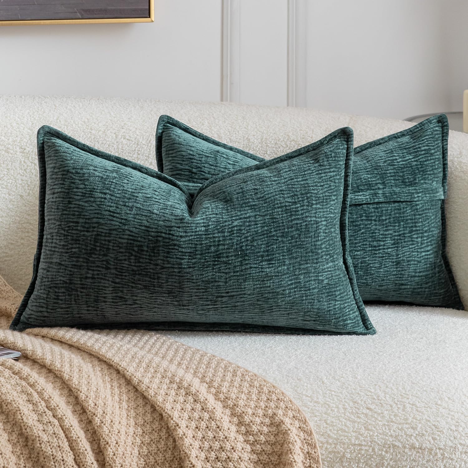 Madizz Pack of 2 Decorative Cushion Covers Soft Chenille Throw Pillows Solid Textured Throw Pillow Covers for Couch Sofa Bedroom Living Room 30x50 CM, Teal — image 1