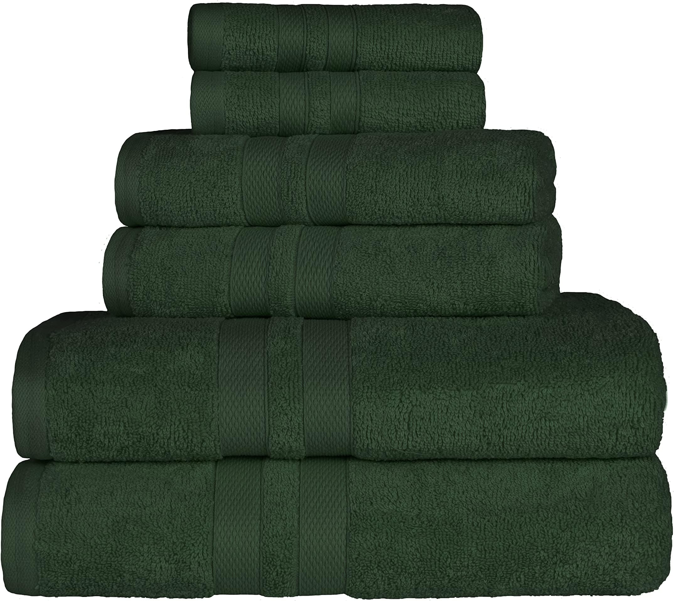 SuperiorUltra-Soft 6-Piece Cotton Towel Set, Includes 2 Bath Towels, 2 Hand Towels, and 2 Washcloths for Bathroom, Guest Room, Quick Dry, Daily Use Home Essential Towels - Forest Green