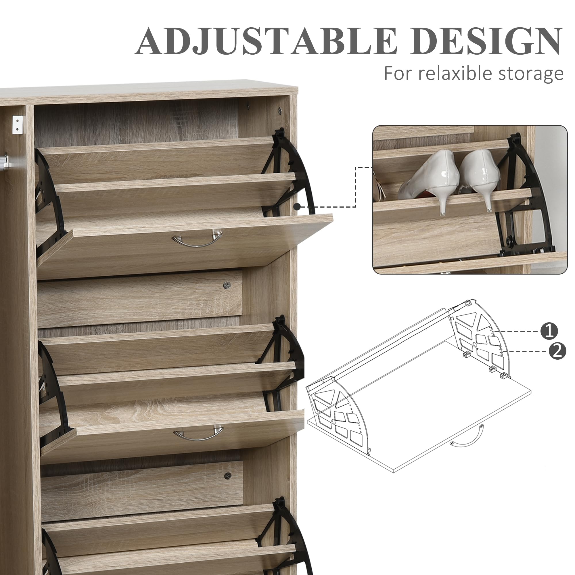 HOMCOM Zapatero Estrecho con 3 Puertas Abatibles Armario Alto 79x26x120 cm | Mueble Zapatero, Estante Ajustable, para de 6-12 Pares de Zapatos, Entrada, Recibidor