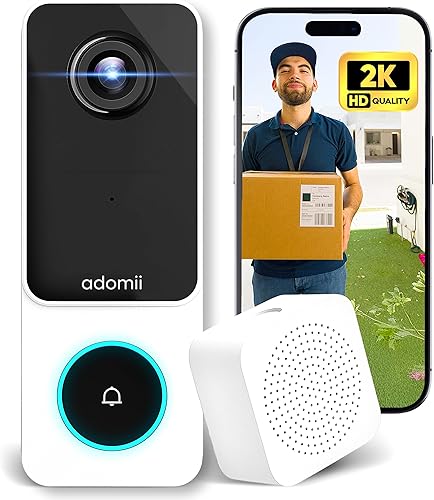 Cámara de timbre de video 2K - Cámara inalámbrica WiFi para puerta, audio de 2 vías, IP65 a prueba de clima, visión nocturna, timbre de cámara de
