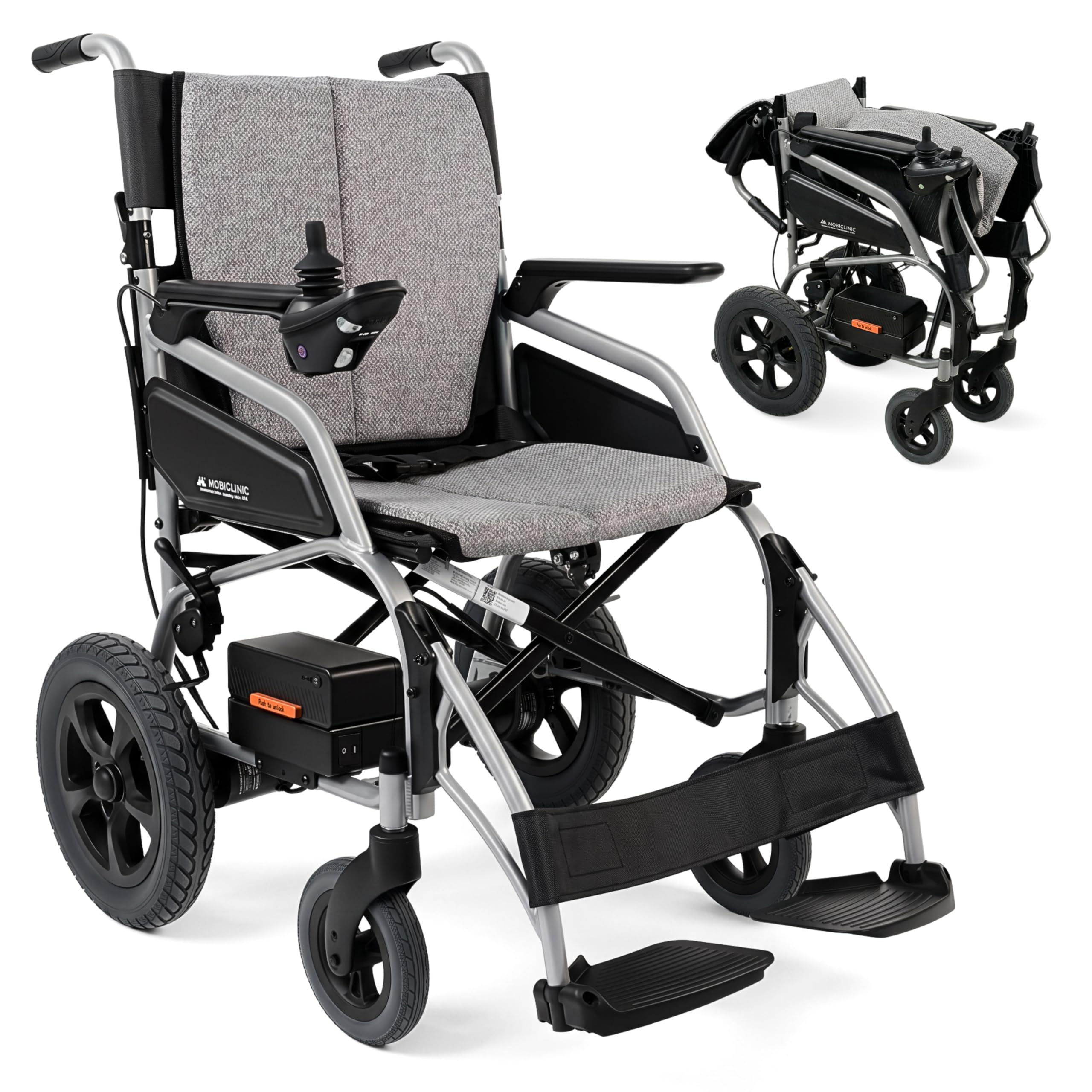 Mobiclinic®, Fauteuil Roulant Électrique, Pliable, Autonomie 10km, Frein Électronique, 24 V 5,​2 Ah, Automatique et Assisté, Jusqu'à 100kg, Système Anti-​basculement, Jusqu'à 6 km/​h, Moteur 130W, Mara