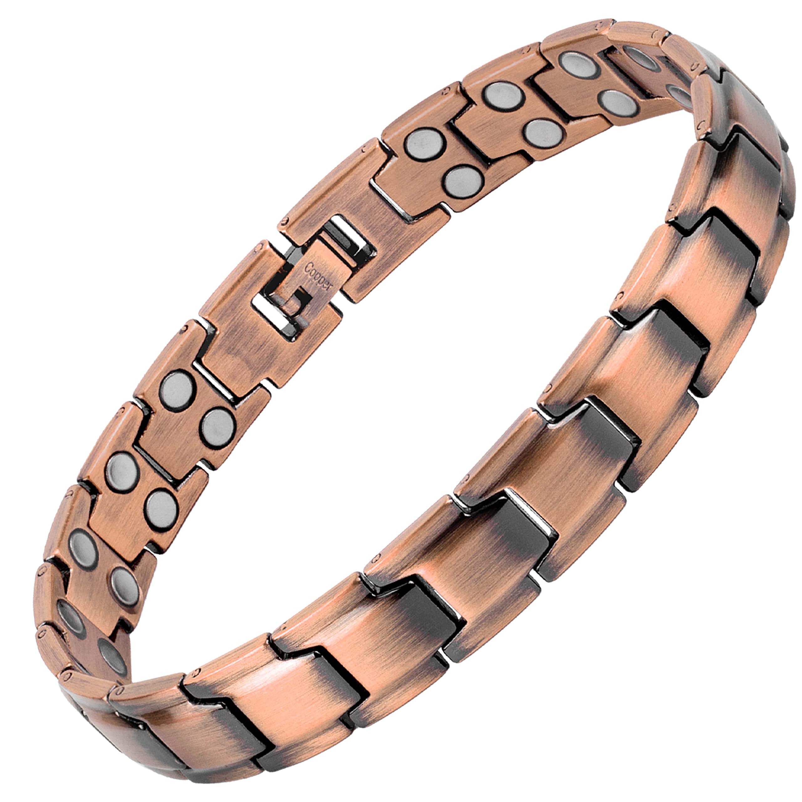 MagnetRX® Pulsera Cobre Hombre – Pulsera Magnética Hombre de Cobre Puro con Imanes para Magnetoterapia, Alivio de Artritis y Túnel Carpiano – Tamaño Ajustable con Herramienta Incluida – Modelo Leo