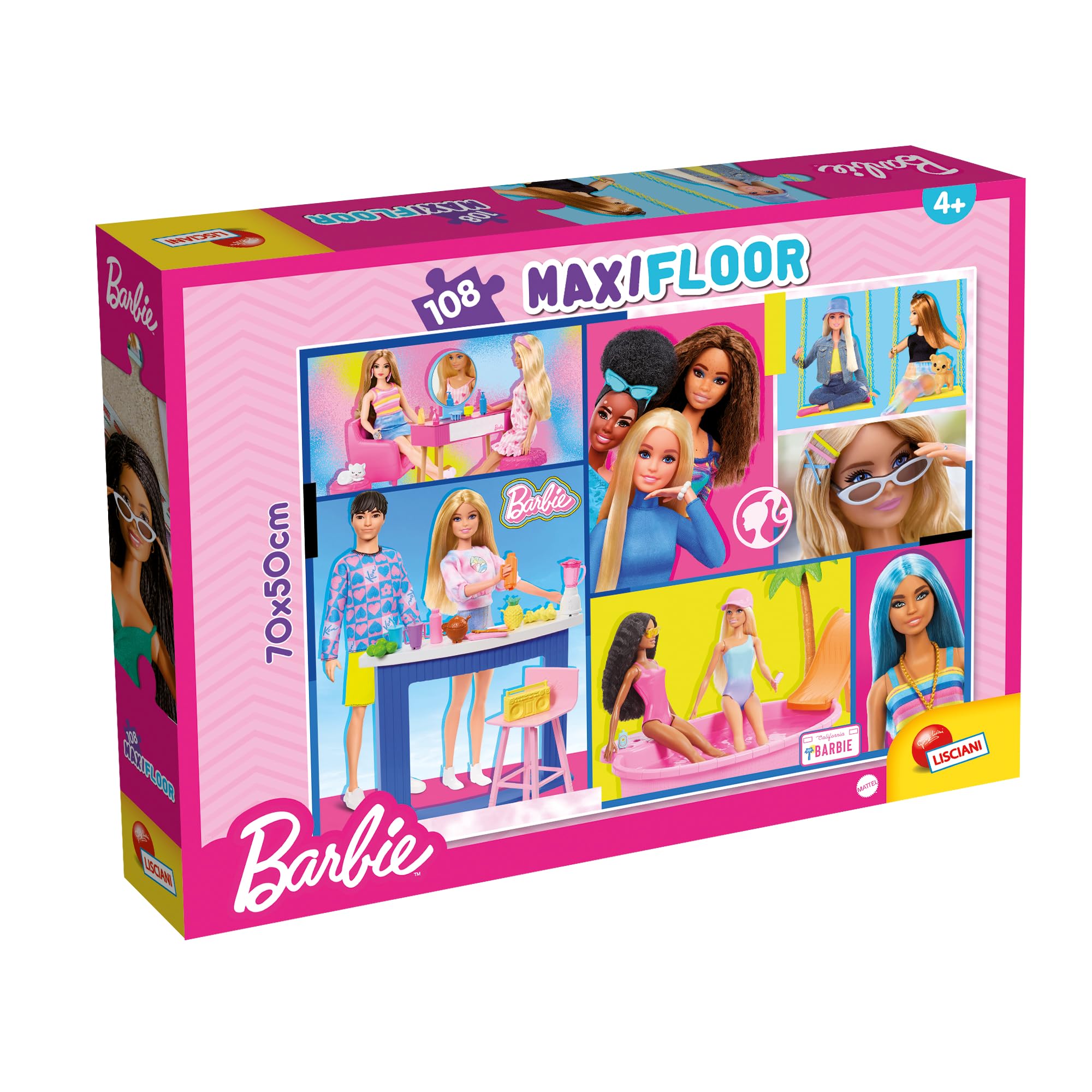 Lisciani - BARBIE MaxiFloor DF Puzzle - 108 Piece Double Sided Puzzle for Children from 6 years - Format 70x50 cm - Creative Activity - Birthday Gift Idea - Educational and Observation Game