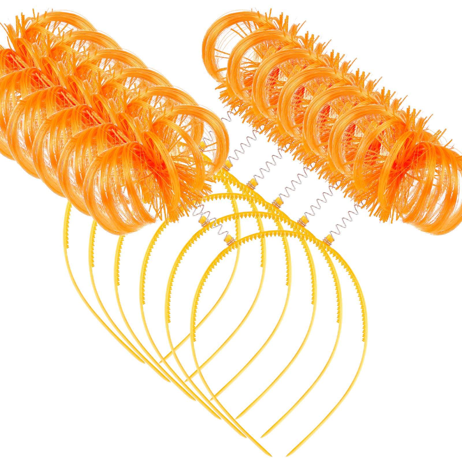 WILLBOND 6 Pcs Pom Pom Headbands Tinsel Wrapped Ponytails Bopper Headwear Hair Crazy Feathers for Masquerade Costume(Orange)