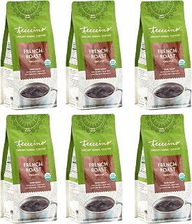 Teeccino French Roast Chicory Coffee Alternative - Ground Herbal Coffee That’s Prebiotic, Caffeine-Free & Acid Free, Dark Roast, 11 Ounce (Pack of 6)