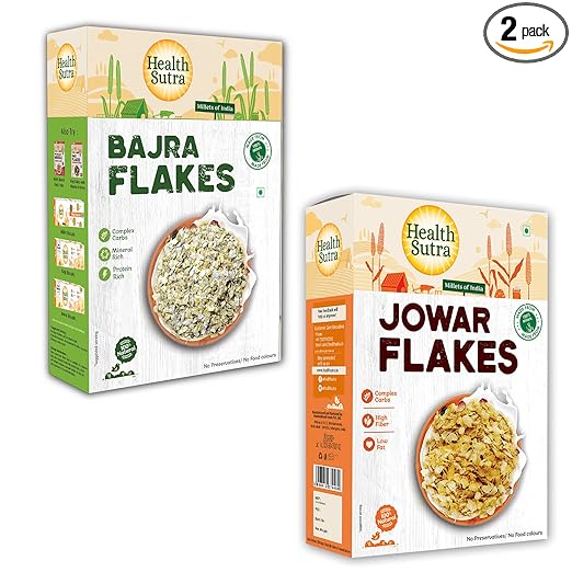 Health Sutra Millets Flakes Combo - Jowar Flakes & Bajra Flakes (500gm each) Millets Cereal for Breakfast, High Protein, Gluten Free, Diet food for Weight Loss,100% Natural, Use like Oats/Corn Flakes