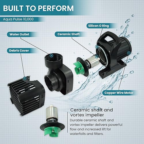 Vista 95 de HALF OFF PONDS Aqua Pulse Series - Bombas sumergibles de tracción híbrida de 550 gal/hr a 12,500 gal/hr Cable de 33 pies