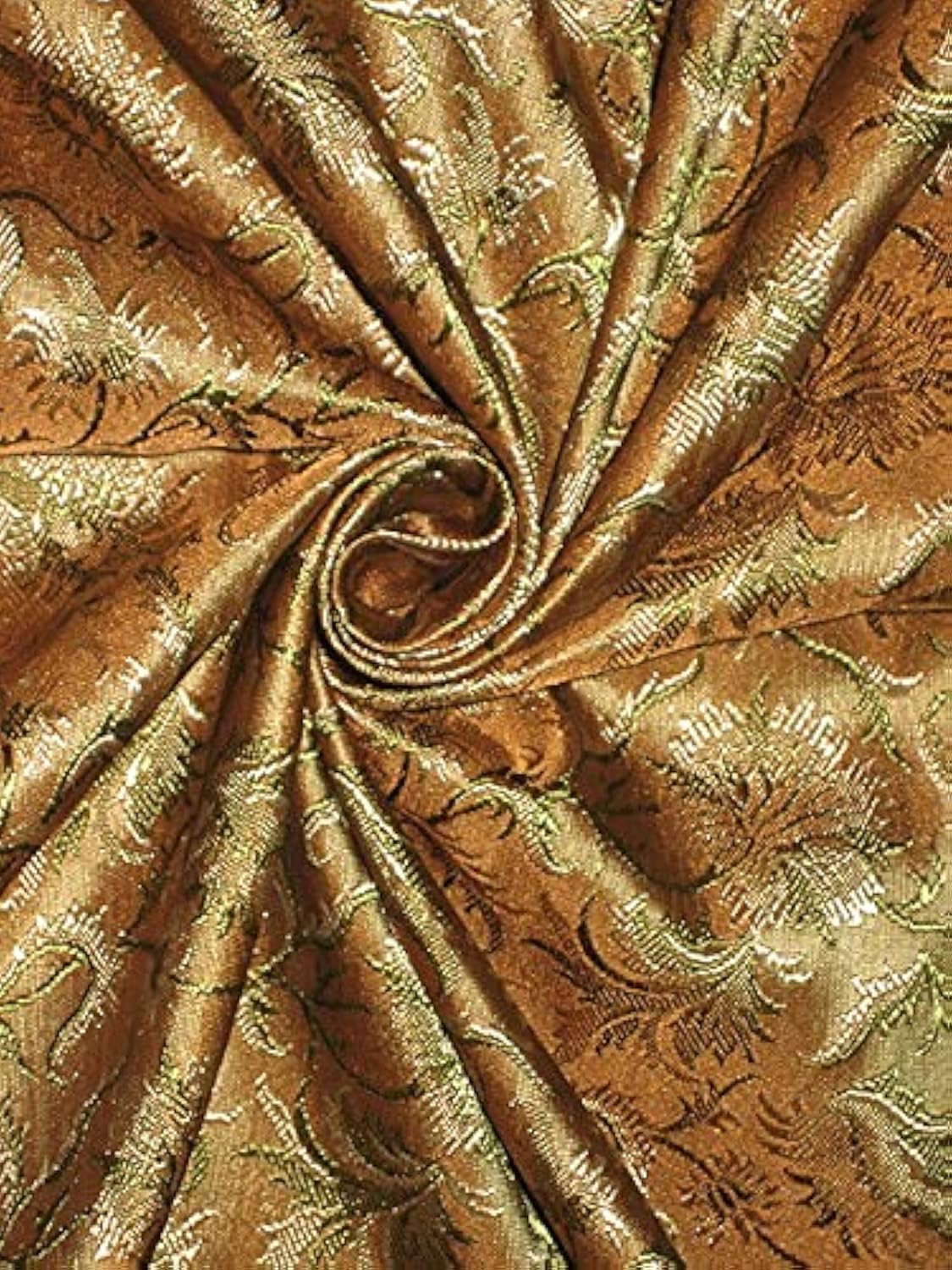 Silk Brocade Fabric Golden Brown & Green Color BRO162[5]