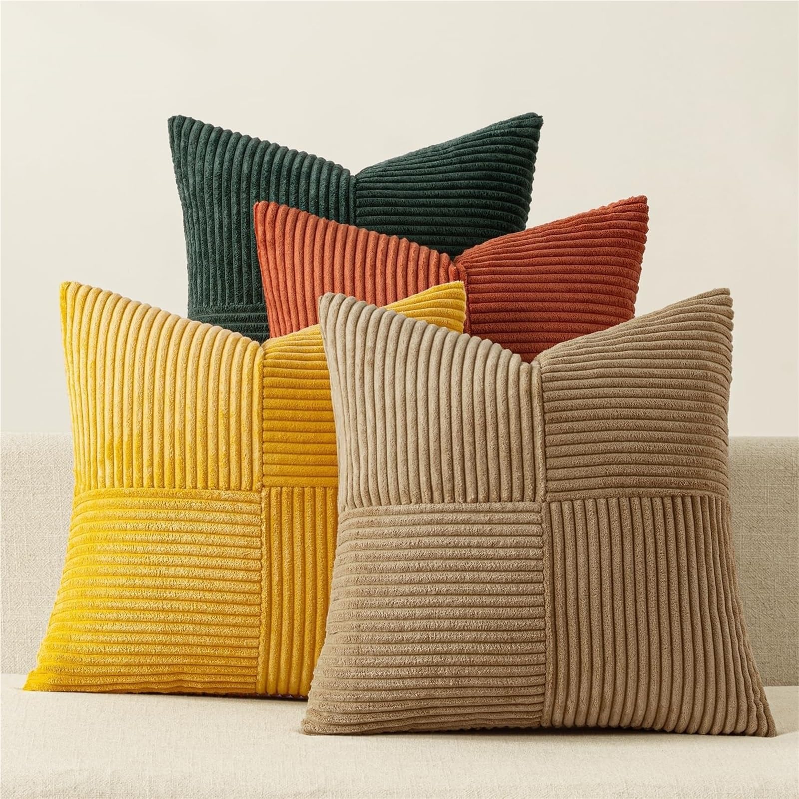Fundas Cojines de Pana Fundas de Almohada 45x45CM, Estilo Bohemio, Pana Suave, Fundas Cojines a Rayas, decoración Decorativa for el hogar for sofá(Green,50x50CM 2Pcs)