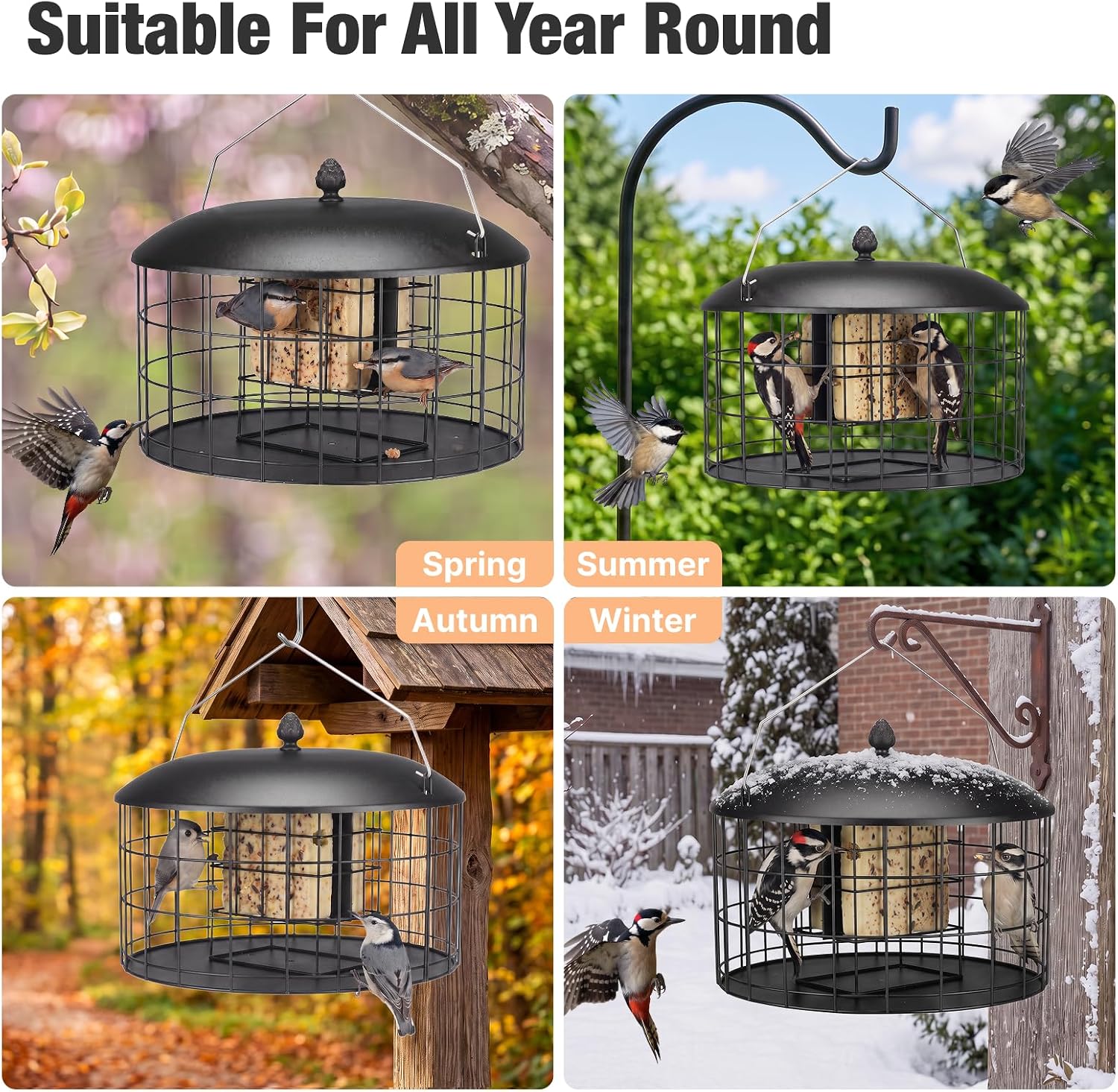  Squirrel Proof Suet Feeder for Woodpeckers, All Metal Caged Feeders thumbnail
