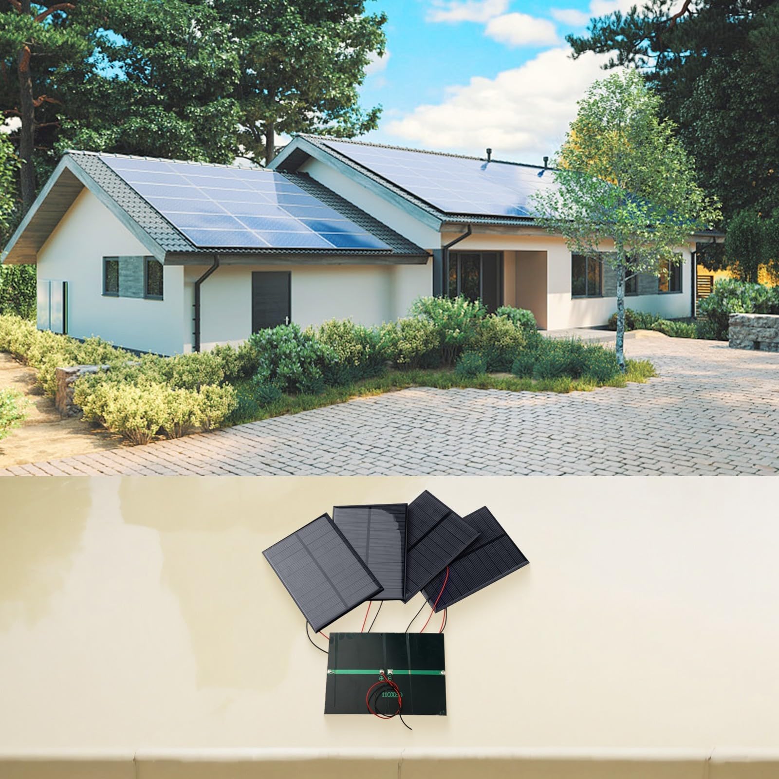 Kit di 5 pannelli solari fotovoltaici da 5 V 200 mA, 110 x 80 mm con filo da 10 cm, per mini caricabatterie a energia solare per progetti fai da te