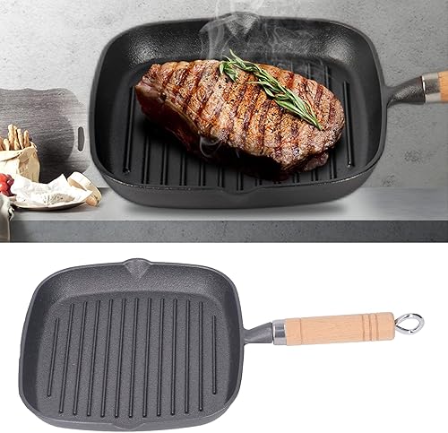 Miniatura 5 de Sartén para parrilla, sartén cuadrada de hierro fundido antiadherente para estufa, sartén cuadrada con boquillas para todas las estufas