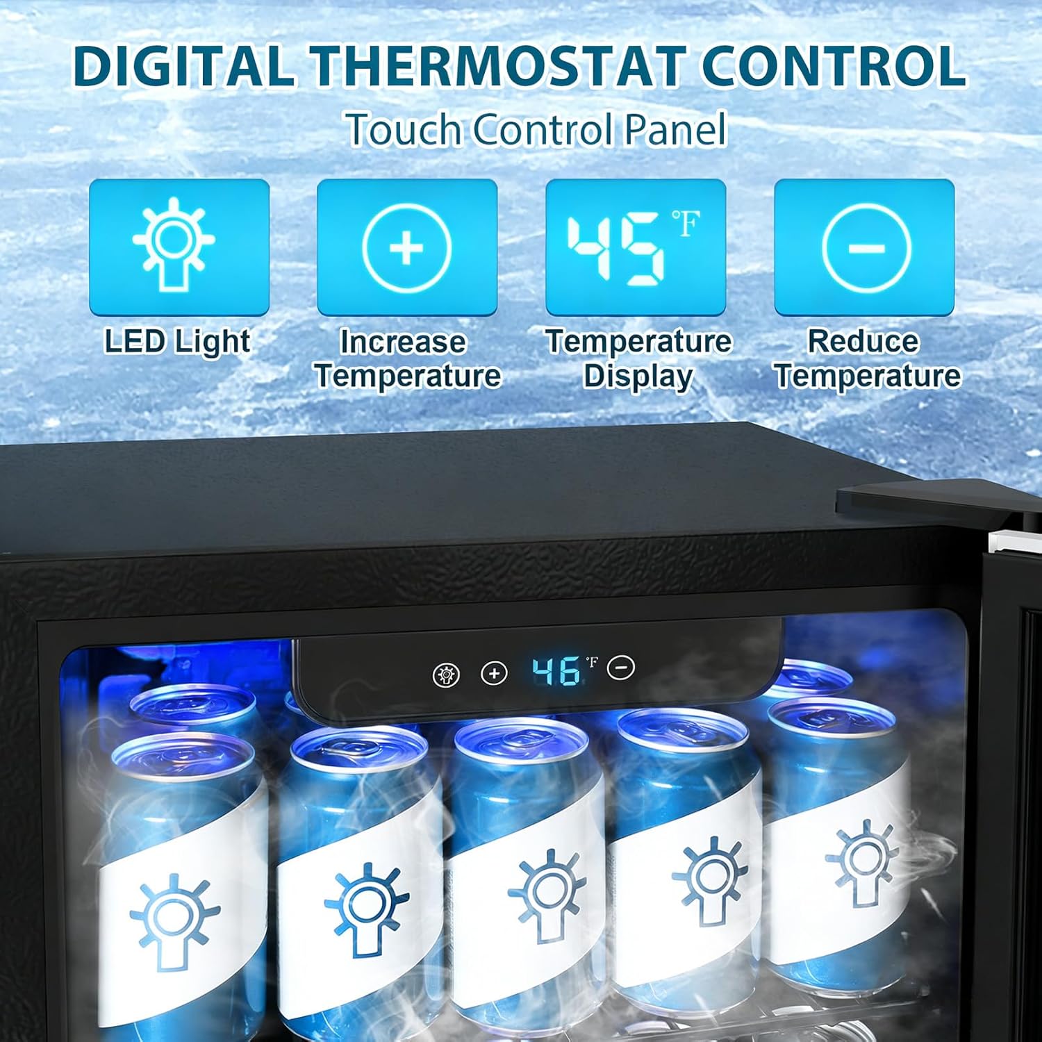 48 Can Beverage Refrigerator Mini Fridge Cooler Silver Glass Door for Beer Soda or Wine, Small Drink Cooler Machine LED Temperature Control for Bar Home, Office 1.3CUFT