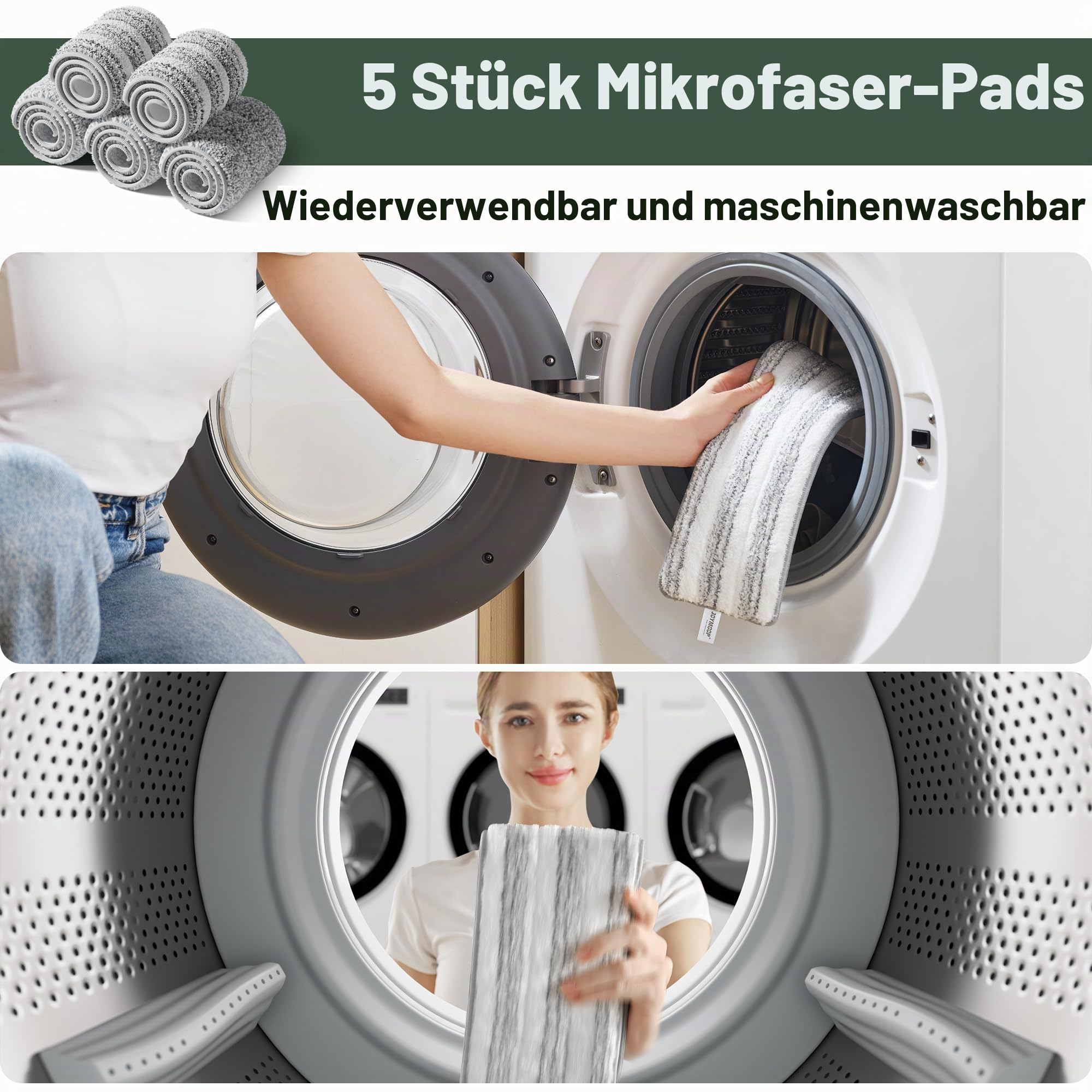 JOYMOOP Strapazierfähige kommerzielle Wischmopps für Bodenreinigung, Nass-Trocken-Wischmopp und Eimer-Set mit großem Fassungsvermögen, waldgrüner Wischeimer, inklusive 5 wiederverwendbaren 43,2 cm