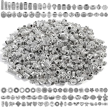 500 Pcs Bracelet Spacer Beads, Silver Bulk Random Styles Loose Spacer Metal Charm for Necklace, Earring Making DIY Jewelry Accessories